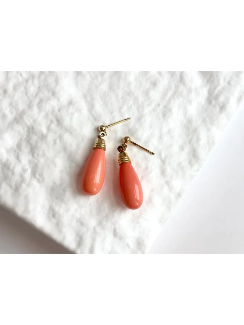 Art Deco Style Faux Coral Gold T Teardrop Vintage Sterling Silver 925 Earrings